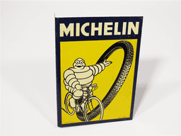 CIRCA 1950S MICHELIN BICYCLE TIRES TIN GARAGE FLANGE