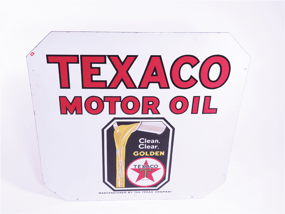 1930 TEXACO MOTOR OIL PORCELAIN SERVICE STATION SIGN