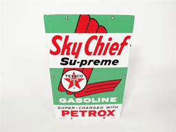 1963 TEXACO SKY CHIEF SUPREME GASOLINE PORCELAIN PUMP-PLATE SIGN