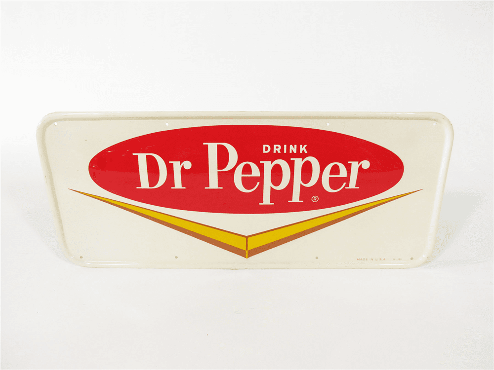 LATE 1950S-EARLY 60S DRINK DR. PEPPER EMBOSSED TIN DINER SIGN