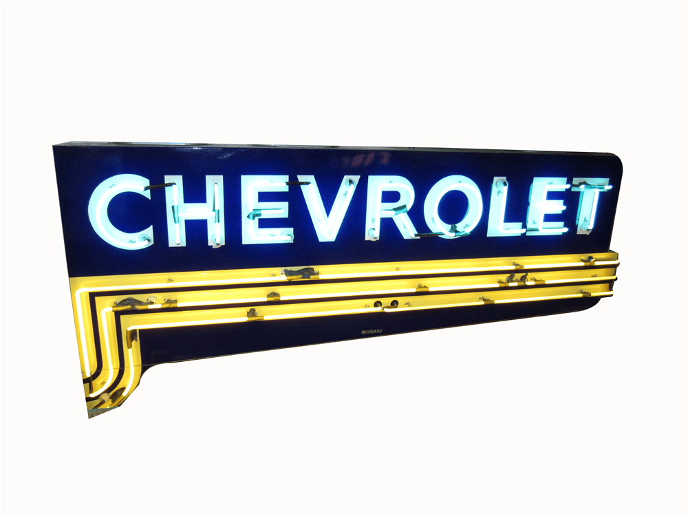 CIRCA 1940S CHEVROLET AUTOMOBILES NEON PORCELAIN DEALERSHIP SIGN