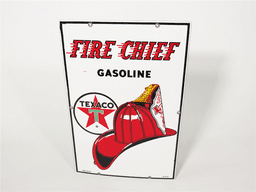 1961 TEXACO FIRE CHIEF GASOLINE PORCELAIN PUMP-PLATE SIGN