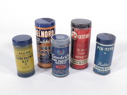 LOT OF FIVE CIRCA 1930S TUBE REPAIR PATCH KIT TINS