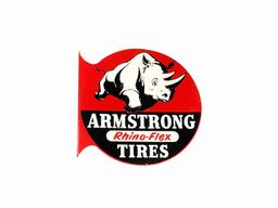EARLY 1950S ARMSTRONG RHINO-FLEX TIRES TIN FLANGE SIGN