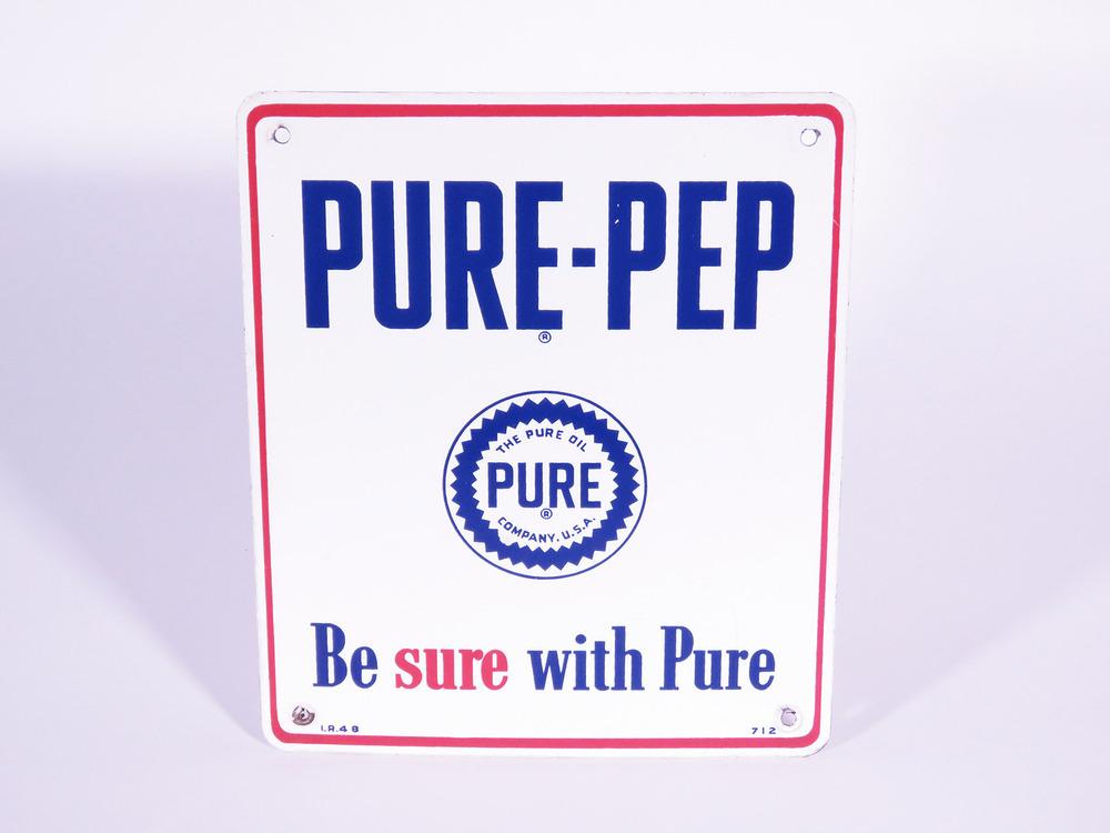 1948 PURE OIL PURE-PEP GASOLINE PORCELAIN PUMP PLATE SIGN