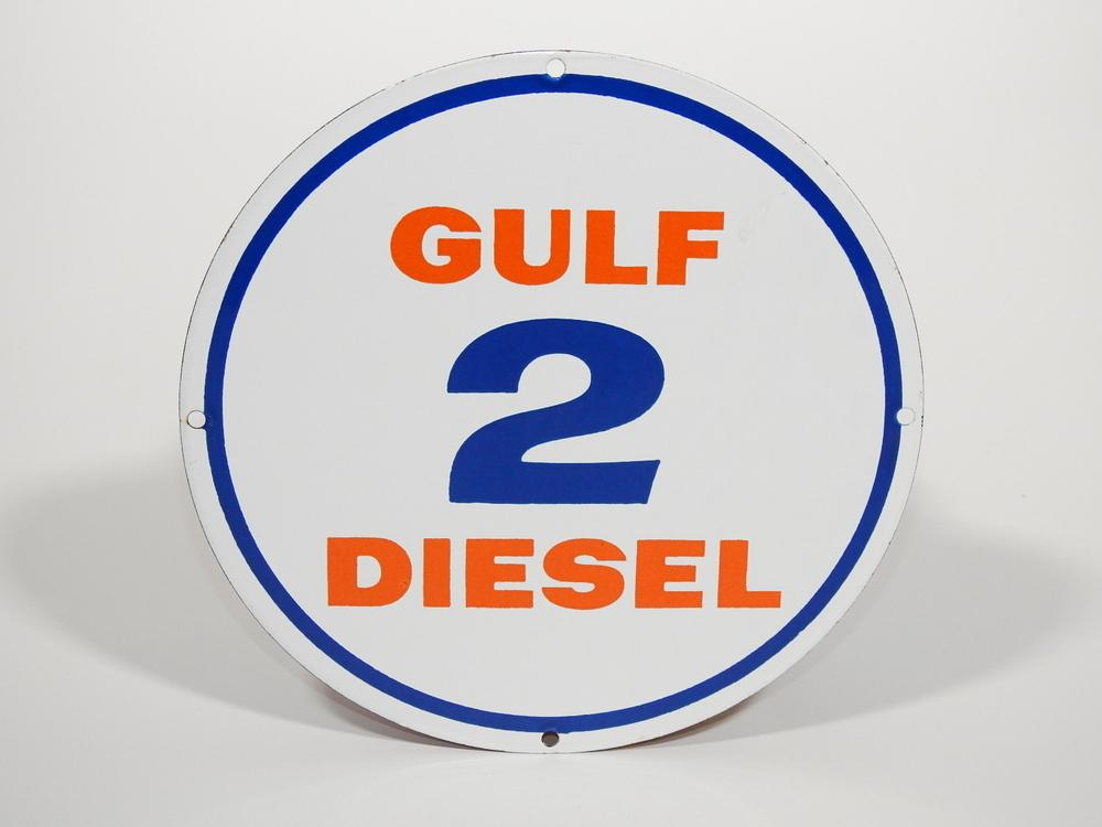 LATE 1950S-EARLY '60S GULF DIESEL 2 PORCELAIN PUMP PLATE SIGN