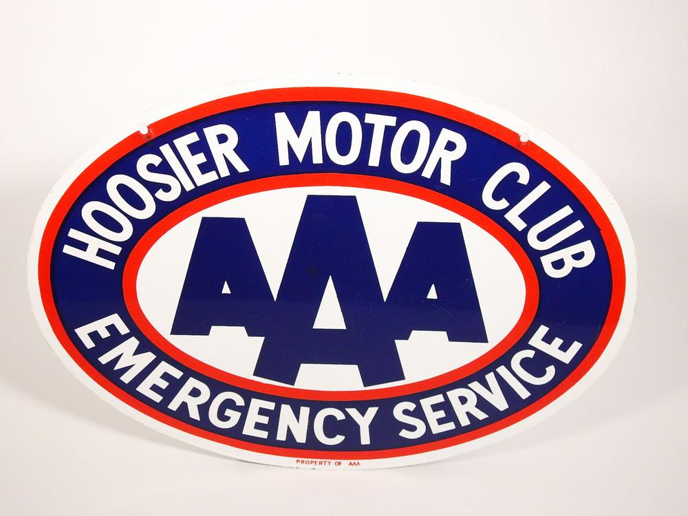 1950S HOOSIER MOTOR CLUB AAA EMERGENCY SERVICE PORCELAIN SIGN