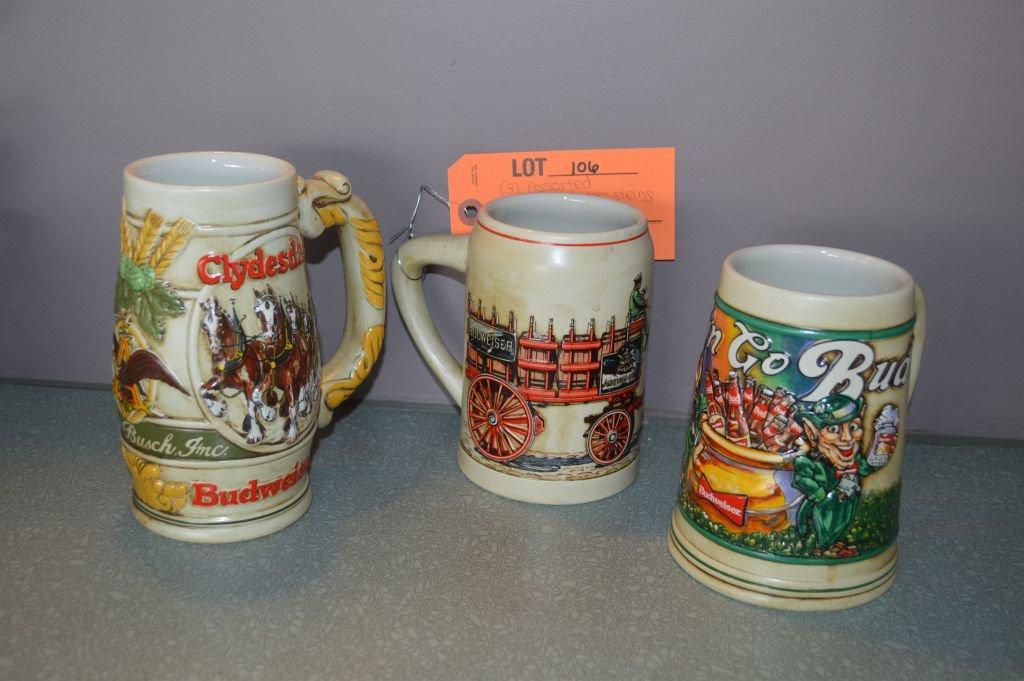 (3) ASSORTED BUDWEISER BEER STEINS