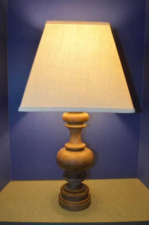 TABLE LAMP, WOOD BASE WITH CREAM BASE,