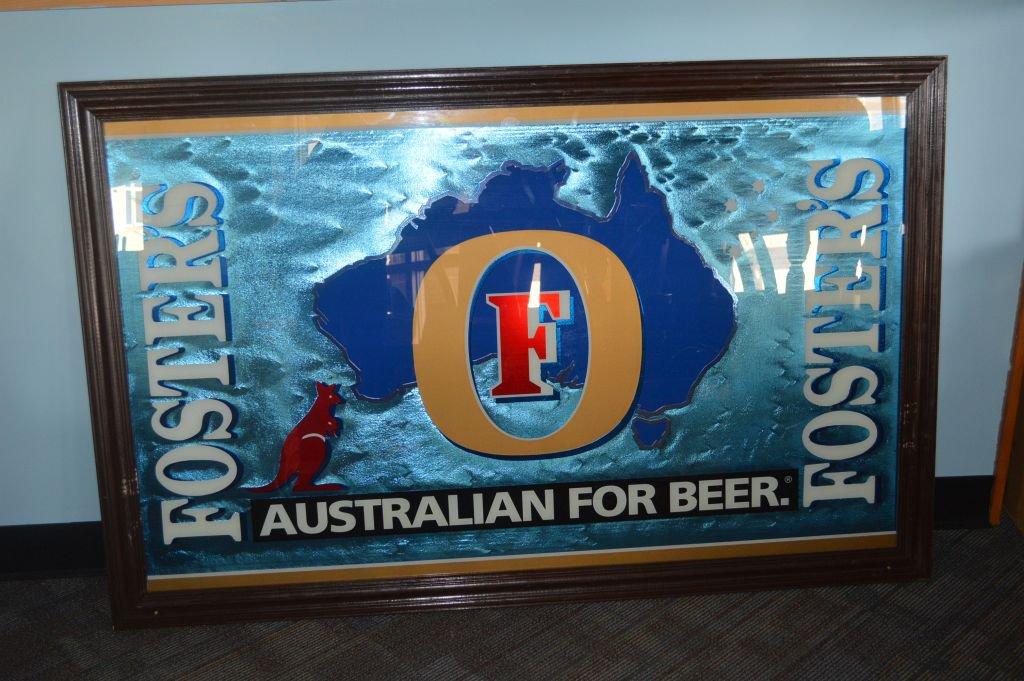 FOSTERS "AUSTRALIAN FOR BEER" MIRRORED SIGN