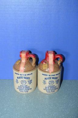 (2) PLATTE VALLEY 1/2 PINT CORN WHISKEY JUGS