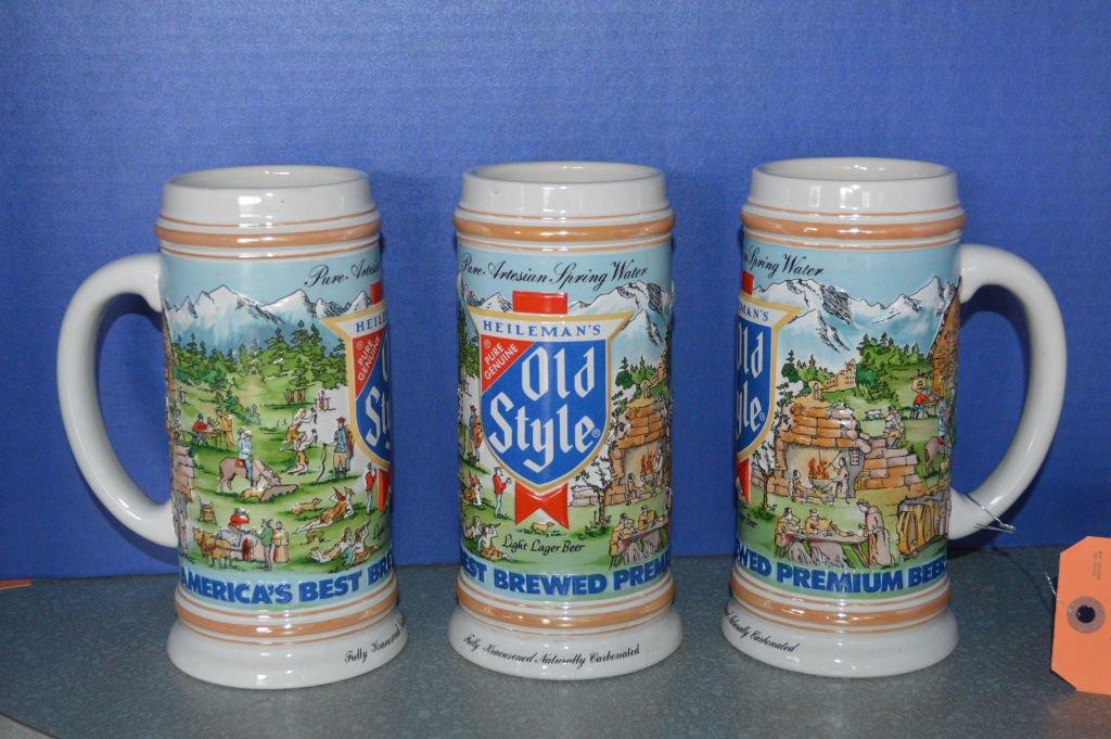 (3) OLD STYLE PREMIUM BEER STEINS, 1986