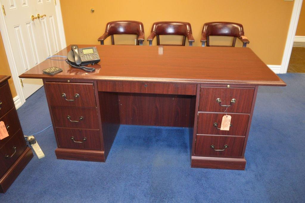 THREE PIECE CHERRY WOODGRAIN DESK SET,