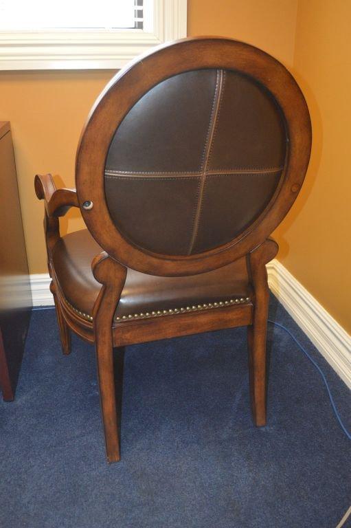 ACCENT CHAIR, WOOD FRAME WITH BROWN SEAT AND BACK,