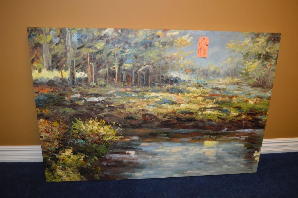 LARGE UNFRAMED CANVAS, 40" x 5', WOODLAND SCENERY