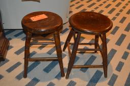 (2) ANTIQUE WOODEN STOOLS