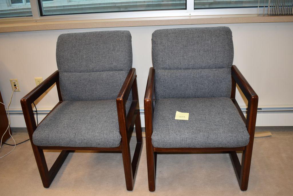 (4) WOOD FRAMED VISITOR CHAIRS WITH GRAY CLOTH