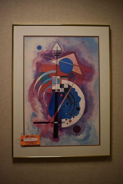 FRAMED AND MATTED GEOMETRIC PRINT IN GOLD FRAME,