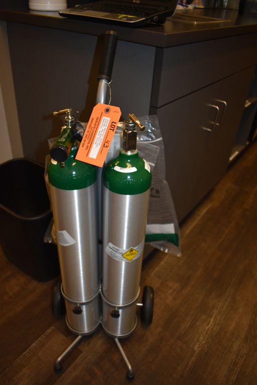 ROSCOE MEDICAL OXYGEN SYSTEM, TWO BOTTLE CART,