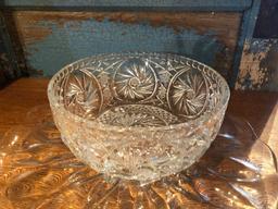 FOOTED CRYSTAL BOWL AND GLASS PLATTER