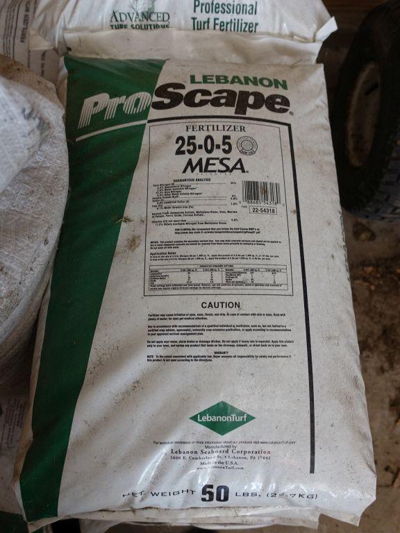 PALLET OF FERTILIZER AND PARTIAL BAG OF SEED