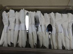 (5) PLASTIC CONTAINERS WITH LARGE QUANTITY OF SILVERWARE