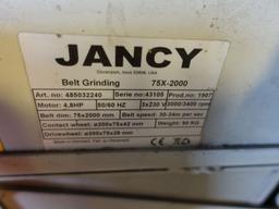 JANCY PEDESTAL TYPE BELT GRINDER, MODEL 75X-2000,