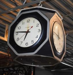 FOUR SIDED SUSPENDED G.E. CLOCK FROM ALLEN BRADLEY