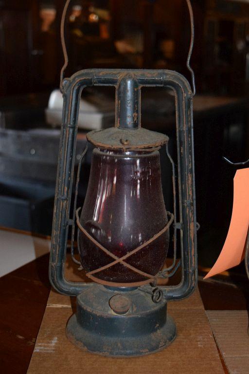 (2) VINTAGE MONARCH KEROSENE LAMPS, RED GLOBES,