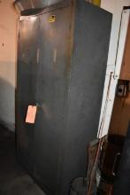 METAL TWO DOOR CABINET WITH CONTENTS; PAINT AND
