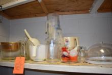 ASSORTED PLASTIC AND GLASS PITCHERS, MEASURING CUPS,
