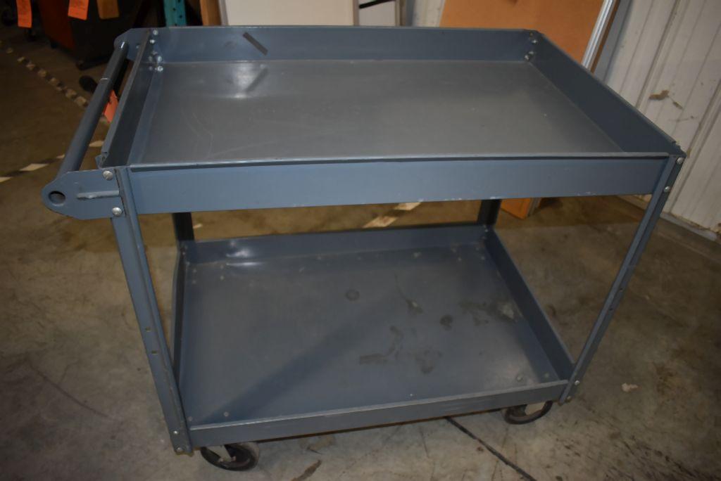 GRAY METAL TWO SHELF SHOP CART, 31"H x 24"W x 39"L