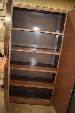 TWO DOOR METAL STORAGE CABINET WITH FIVE SHELVES,