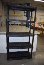 BLACK PLASTIC STORAGE SHELVES WITH FIVE SHELVES,