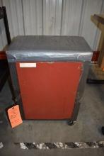 TWO SHELF ROLLING STOOL/CABINET, RED AND BLACK,