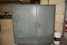 HEAVY DUTY GREEN METAL STORAGE CABINET, 63"H x 63"W x 25"