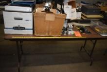30" x 5' TABLE WITH CONTENTS; ASSORTED OFFICE