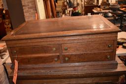 OAK TABLE TOP WRITING DESK WITH LEATHER TOP,