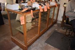 ANTIQUE OAK AND GLASS DISPLAY CABINET,