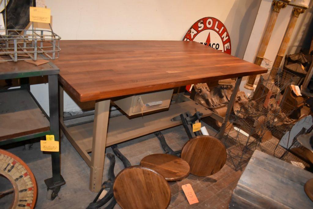 INDUSTRIAL WORK TABLE BASE WITH BEAUTIFUL SOLID WOOD