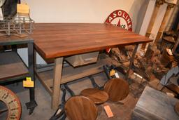 INDUSTRIAL WORK TABLE BASE WITH BEAUTIFUL SOLID WOOD