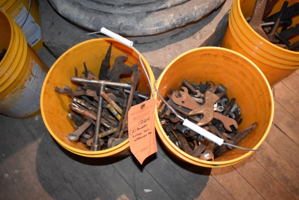 (2) BUCKETS OF VINTAGE TOOLS, PRIMARILY WRENCHES