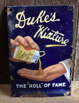 DUKE'S MIXTURE TOBACCO PORCELAIN SIGN, 5"W x 8"H