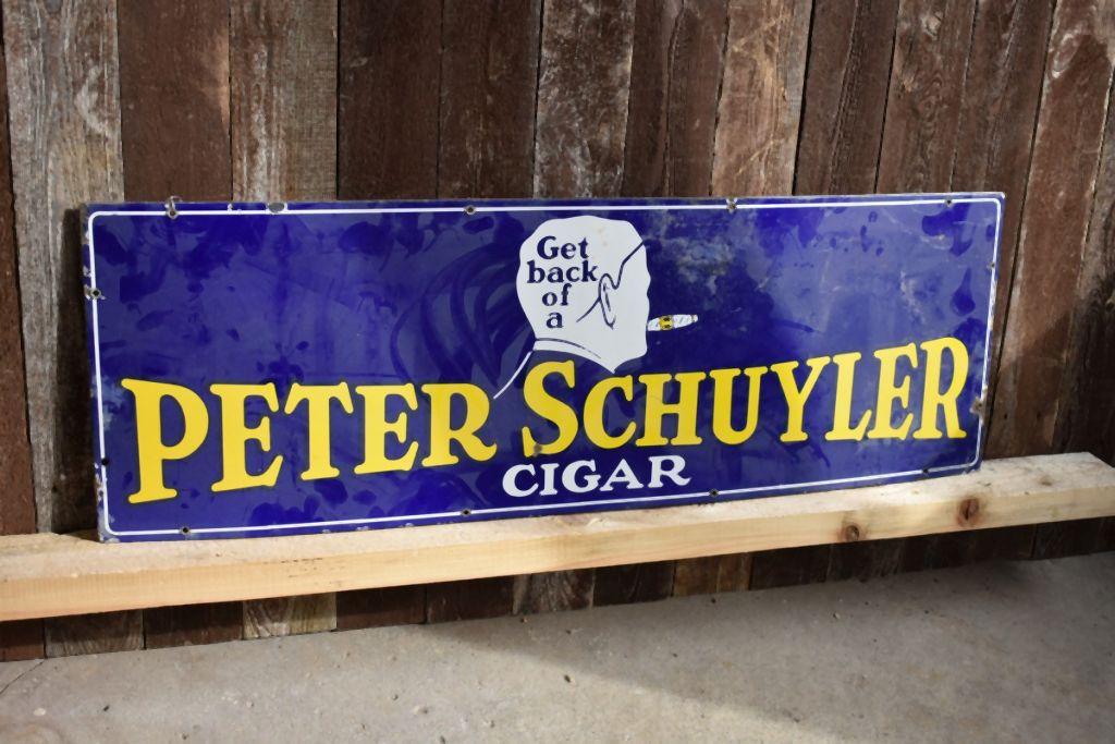 PETER SCHUYLER CIGAR PORCELAIN SIGN, 36"W x 12"H