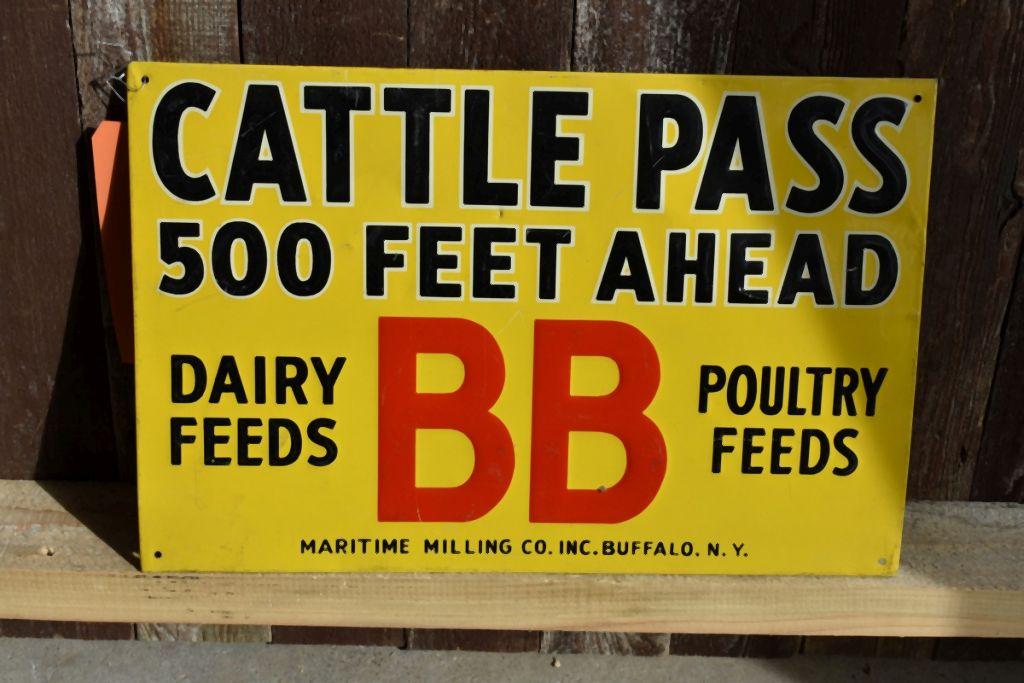 CATTLE PASS 500 FEET AHEAD METAL SIGN, 18"W x 12"H