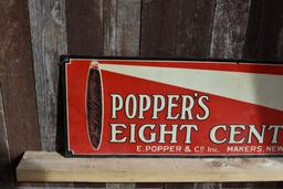 POPPER'S EIGH CENTER CIGAR METAL SIGN, 35"W x 11"H