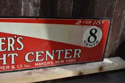 POPPER'S EIGH CENTER CIGAR METAL SIGN, 35"W x 11"H