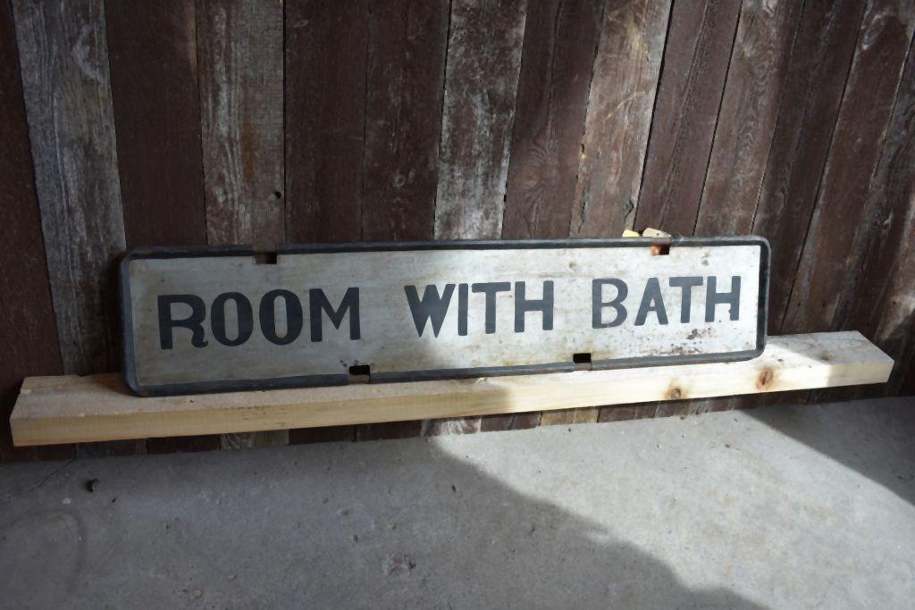 ROOM WITH BATH DOUBLE SIDED TIN SIGN, 33" x 7"