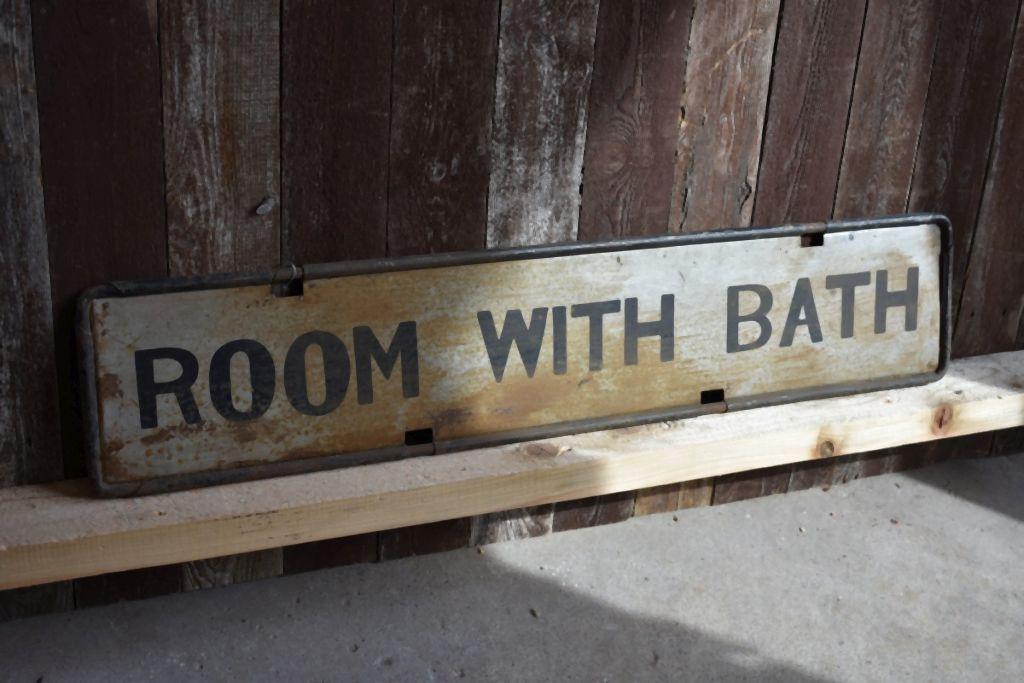 ROOM WITH BATH DOUBLE SIDED TIN SIGN, 33" x 7"