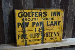 GOLFERS INN PAW PAW LAKE METAL SIGN, 18 1/2" x 13 1/2"